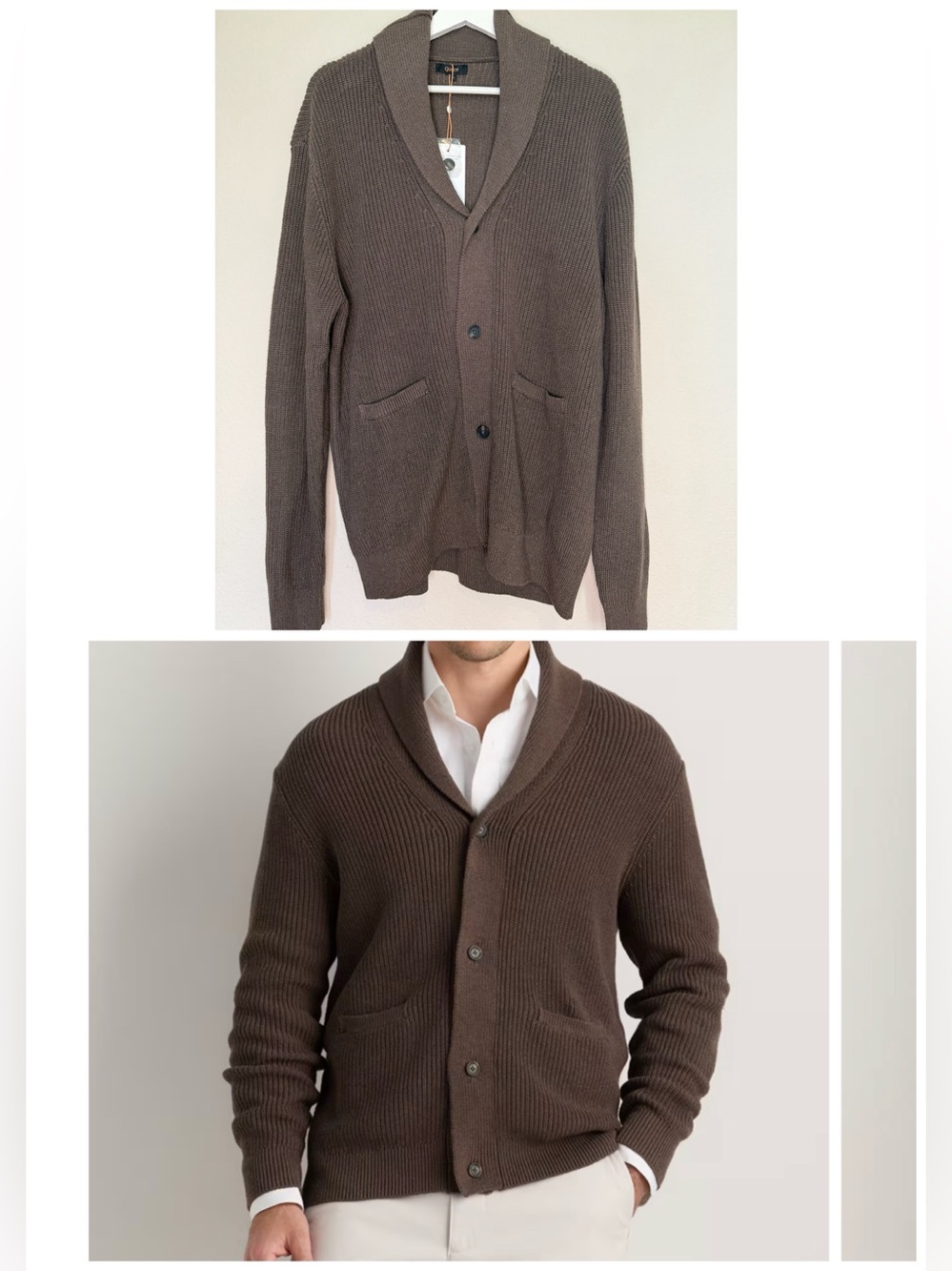 Quince Men’s 100% Organic Cotton Ribbed stitch Shawl Cardigan Sweater